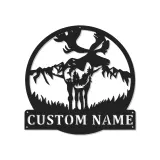 Cartel de metal personalizado de alce | Decoración mural de fauna salvaje con luces LED | Decoración rústica para cabaña y regalo para cazadores