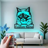 Personalisierte LED-Metall-Wandkunst mit Katze – Geschenk für Tiereltern, Deko fürs Wohnzimmer