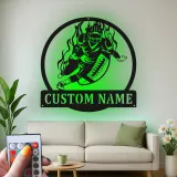Insegna LED personalizzata con giocatore di football | Decorazione murale in metallo personalizzata | Arredo camera ragazzi e man cave | Regalo per atleta