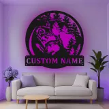 Décoration murale en métal personnalisée avec lumière LED de meute de loups