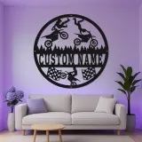 Panneau LED Motocross Personnalisé | Art mural en métal Moto Tout Terrain | Décor de course sur mesure pour cave à vin | Cadeau de pilote de cascade