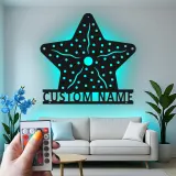 Custom Starfish LED Sign | Personalized Metal Wall Art | Nautical Beach House Decor | Coastal Ocean Lighting