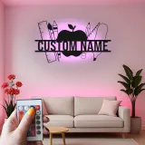 Cartel de nombre de profesor personalizado | Arte mural de metal LED en forma de manzana | Decoración de aula personalizada | Regalo de agradecimiento para profesores