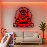 Cartel de metal LED de perro peludo personalizado, regalo para amantes de las mascotas, decoración para salón para dueños de perros
