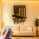 Panneau de nom en skateboard personnalisé | Décoration murale en métal LED | Décor de chambre d'adolescent avec drapeau américain | Cadeau personnalisé pour skateur