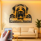 Cartel de metal personalizado con luz LED de mastín, regalo para amantes de los perros, decoración de sala de estar