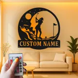 Personalized Golfer LED Sign | Custom Metal Wall Art for Home & Office | Golf Lover Gift