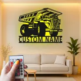 Custom Dump Truck Led Light Metal Wall Art Personalized Gift for Construction Enthusiasts Garage or Kid's Room Decor