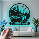 Décoration Murale en Métal de Navire Pirate | Plaque de Nom LED Personnalisée | Décor Nautique Vague Océan pour Bar à Domicile