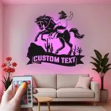 Décoration murale en métal personnalisée de cowboy sur cheval avec rétroéclairage - Cadeau western pour lui - Décor de ranch rustique