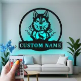 Décoration murale en métal personnalisée avec lumière LED de loup et lune
