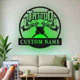 Custom LED Tattoo Shop Sign | Crossed Machines Metal Wall Art | Personalized Studio Decor | Unique Gift for Tattoo Artist