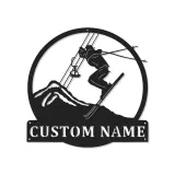 Custom Skier Led Light Metal Wall Art Personalized Gift for Ski Enthusiasts Mountain Lodge Decor