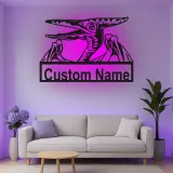 Décoration murale en métal personnalisée avec ptérodactyle et rétroéclairage LED - Cadeau dinosaure pour chambre d'enfants ou salle de jeux