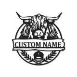 Highland Cow Metal Sign with LED | Personalized Farmhouse Wall Art | Custom Rustic Ranch Decor & Family Name Gift