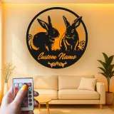 Insegna in Metallo Personalizzata con Coniglio e LED | Arte in Metallo del Coniglio | Decorazione per Nursery e Casa per Amanti degli Animali