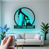Custom Oil Pump Jack LED Metal Art | Personalized Oilfield Decor | Industrial Man Cave Sign