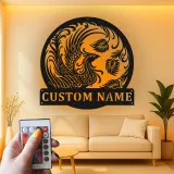 Panneau en métal personnalisé Phoenix Rising | Art mural rétroéclairé pour bureau et studio | Logo mythique Firebird personnalisé