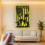 Panneau Militaire Personnalisé | Art en Métal Silhouette de Soldat | Décor LED Drapeau Américain pour Anciens Combattants