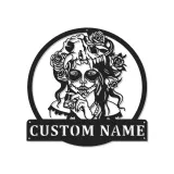 Custom Sugar Skull Metal Sign | LED Day of The Dead Wall Art | Personalized Gothic Home & Salon Decor with Nameplate
