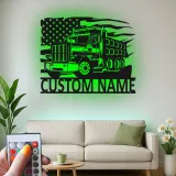 Custom Truck Led Light Metal Wall Art Personalized Gift for Truckers Garage or Man Cave Decor