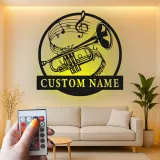 Custom Trumpet Led Light Metal Wall Art Personalized Musician Gift Music Room Decor for Brass Instrument Lovers