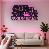 Custom Cement Mixer Truck Led Light Metal Wall Art Personalized Gift for Truck Enthusiasts Garage Wall Decor