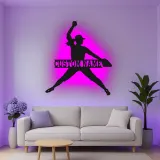 Cartel de metal personalizado con luz LED de lanzadora de softbol, regalo personalizado para atletas, decoración para sala de deportes