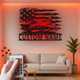 Custom Fighter Jet LED Metal Art | Personalized Military Pilot Gift | American Flag Wall Decor | Patriotic Man Cave Sign