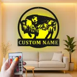 Custom Bison Mountain Scene Led Light Metal Wall Art Personalized Nature Lover Gift Rustic Home Decor