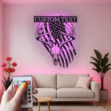 Custom Deer Skull with American Flag Led Light Metal Wall Art Personalized Gift for Hunter Rustic Man Cave Decor