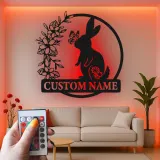 Personalized Rabbit Name Sign | LED Metal Wall Art for Nursery | Bunny & Butterfly Light | Baby Shower Gift