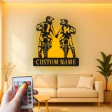 Custom Motocross Couple Led Light Metal Wall Art Personalized Gift for Bikers Garage or Man Cave Decor 1