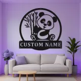 Insegna LED Personalizzata con Panda | Decorazione per Nursery in Metallo | Regalo di Arte da Parete per Bambini | Targa Illuminata per Camera dei Bambini