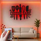 Cartel de metal LED personalizado de utensilios de cocina, regalo para chefs, decoración de cocina para entusiastas de la cocina