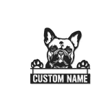 Arte murale LED in metallo con Bulldog Francese | Insegna personalizzata con nome del cane | Regalo su misura per amanti dei cani | Arredo moderno minimalista