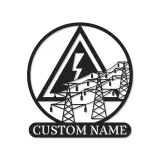Art mural en métal LED d'électricien | Enseigne personnalisée de lineman avec lignes électriques | Décor industriel personnalisé pour bureau et garage