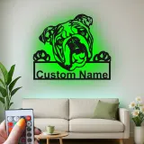 Insegna in metallo LED personalizzata con bulldog - Regalo per amanti dei cani e decorazione per soggiorno