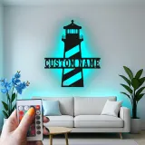 Leuchtturm-Metall-Wandkunst | Personalisiertes LED-Namensschild für Küstendekor | Nautisches Dekor für das Strandhaus