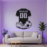 Insegna LED a forma di maglia di calcio personalizzata | Arte murale in metallo per camera di giocatore | Regalo per tifosi di calcio con nome e numero