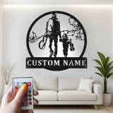 Personalisiertes LED-Metall-Wandbild Vater und Kind mit Musikmotiv – Geschenk für Musikliebhaber, Wohnzimmerdeko