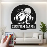 Personalisierte Wolf-Bergszene LED-Licht Metall-Wandkunst Geschenk für Naturliebhaber Rustikale Cabin-Dekoration 3