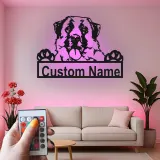 Décoration murale en métal LED personnalisée Saint Bernard - Cadeau pour amoureux des chiens, décoration pour salon