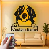 Custom Bernese Mountain Dog Led Light Metal Wall Art Personalized Dog Lover Gift Living Room Pet Decor 1