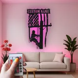 Custom Lineman Metal Sign | Personalized American Flag LED Art | Patriotic Electrician Gift | Utility Worker Wall Decor
