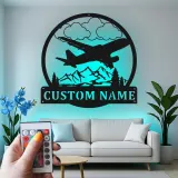 Personalisierte LED-beleuchtete Metall-Wandkunst Flugzeug Geschenk für Piloten Hangar oder Büro Dekor 1