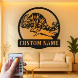 Insegna in metallo LED personalizzata a forma di camaleonte - Regalo unico per amanti dei rettili, decorazione per camera da letto o ufficio
