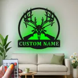 Décoration murale en métal personnalisée avec crâne de cerf et fusils, rétroéclairage LED, cadeau pour chasseur, décoration pour homme ou chalet