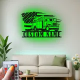 Lineman LED Metal Sign | Personalized Utility Truck Wall Art | American Flag Garage Decor | Custom Gift for Electrician
