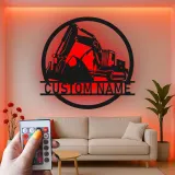 Cartel de metal LED personalizado de excavadora para regalo de construcción para él, decoración de garaje u oficina 1